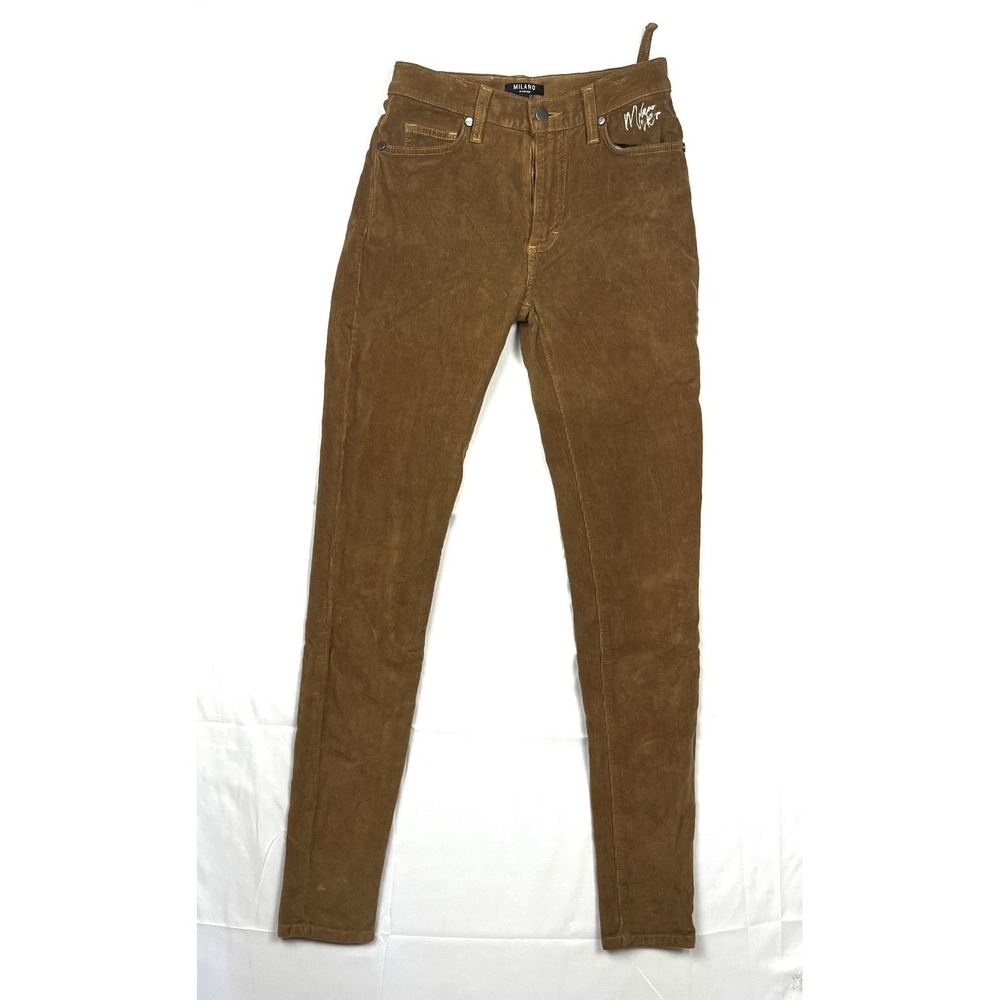 Milano Di Rouge 25 Tan Corduroy Skinny Pants Adjustable Waist Made in USA